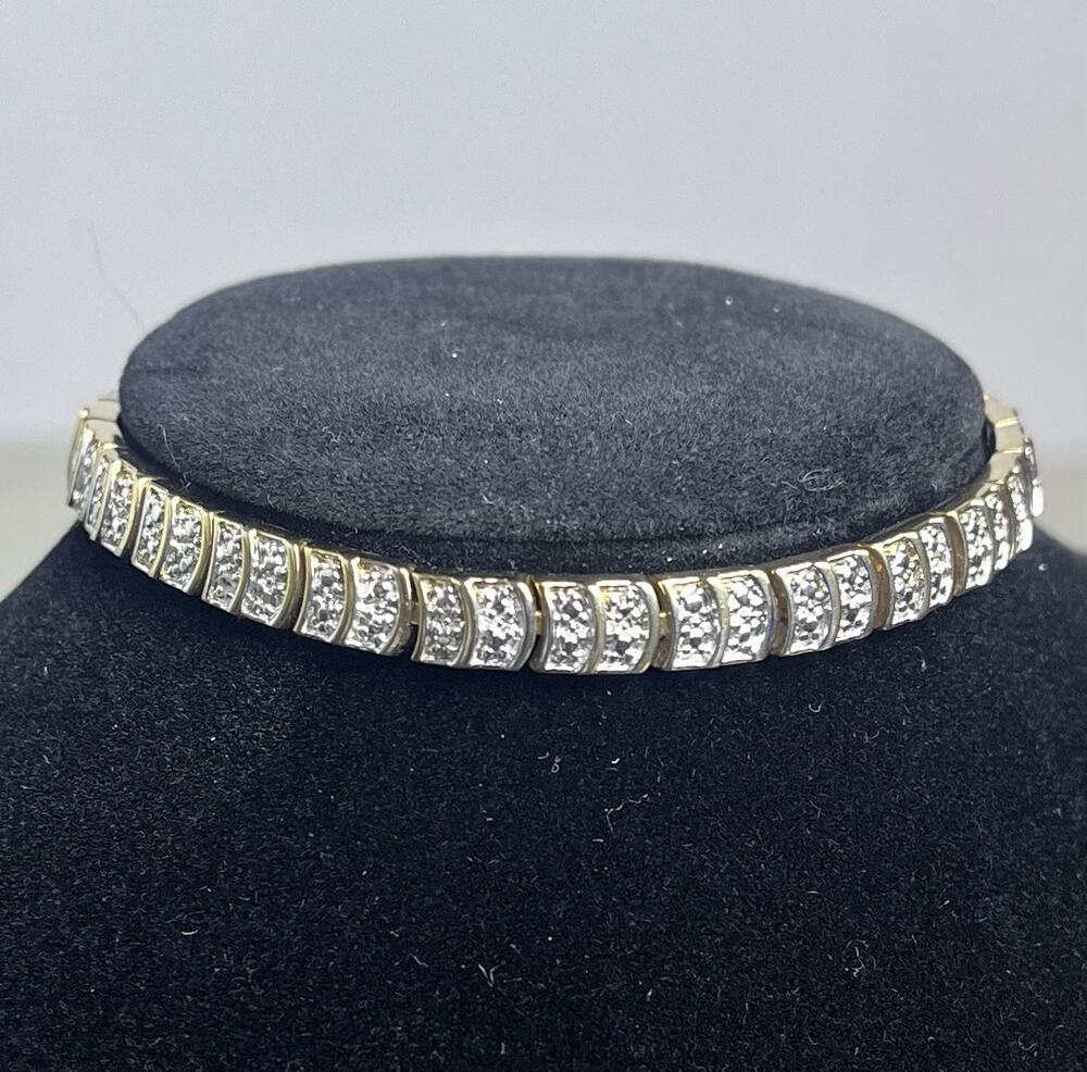 Sterling Silver 925 Tennis Bracelet Simulated Diamond Gold Tone Over Silver 7.25